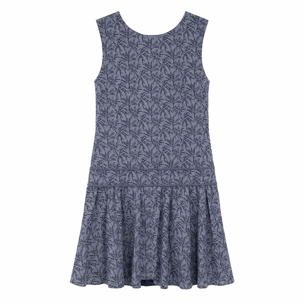 J Crew Floral Drop Waist Dress Size 10 Blue Pleated Sleeveless Mini
